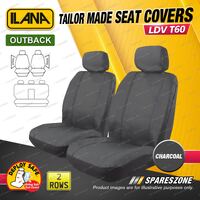 2 Rows Ilana Tailor Made Charcoal Outback Seat Covers for LDV T60 SK8C Dual Cab
