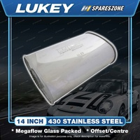 Lukey 3" 9"x5" Oval Muffler 14" Long O/C Megaflow No Spigots 430 Stainless Steel
