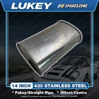 Lukey 3" 9"x5" Oval Muffler - 14" Long O/C Straight Piped 430 Stainless Steel
