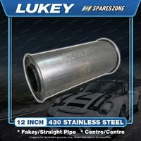 Lukey Muffler - 3" Inlet 5" Round 12" Long Straight Piped 430 Stainless Steel