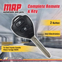 MAP Complete 2 Button Remote Shell & Key for Toyota Corolla Hiace Tarago RAV4