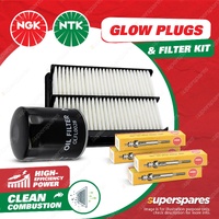 NGK Glow Plug & NTK Air Oil Filter Kit for Holden Colorado 7 RG 2.8L LWH 12-13