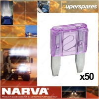 Narva 3 Amp Purple Mini Blade Fuse with Size 17mm x 11mm - Box Of 50