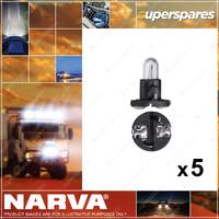 5 x Narva 12 Volt 1.2W T-1/4 NW Black Base Dash Panel Globes 47734