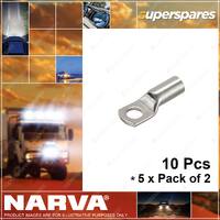 Narva 50mm2 12mm Stud Straight Barrel Cable Lugs Blister Pack 5 x Pack of 2