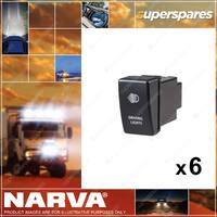 6 x Narva 12V Off/On LED Illuminated Sealed Push Switchs Blister Pack