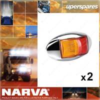 2 x Narva 10-33V LED Side Marker Lamps Red Amber Oval Chrome Deflector Base