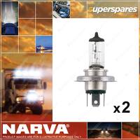 2 x Narva H4 Halogen Globe Lights Headlight 12V 60/55W P43T Plus 30 v 48881