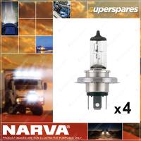4 x Narva H4 Halogen Globe Lights Headlight 12V 60/55W P43T Plus 30 t 48881