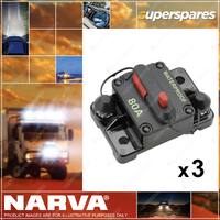 3 x Narva 12 - 42V 80 Amp High Amp Manual Resetting Circuit Breaker 55962