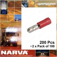 Narva 4.0mm Male Bullet Terminals Red Wire Size 2.5-3mm 2 x Pack of 100