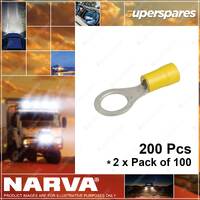 Narva 9.5mm Yellow Ring terminal flared vinyl & insulated 2 x Pack of 100