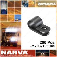Narva 7.9mm Nylon Cable Clamps Black P-Clips 56583 2 x Pack of 100