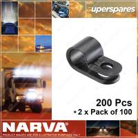 Narva 9.5mm Nylon Cable Clamps Black P-Clips 56584 2 x Pack of 100
