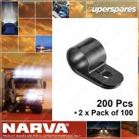 Narva 12.7mm 1/2" Nylon Cable Clamps Black P-Clips 56585 2 x Pack of 100
