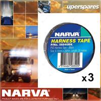 3 x Narva PVC Wiring Harness Tape Black - Size 0.13mm x 25mm 20 Meters