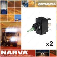 Narva Illuminated On/Off/On Toggle Switch - Natural Green 2 x Blister Pack of 1