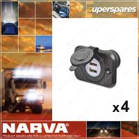 Narva Heavy-Duty L.E.D Illuminated Dual Usb Socket 4 x Blister Pack of 1