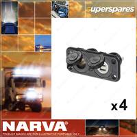 Narva Heavy-Duty Twin Accessory/Dual USB Sockets 81144BL 4 x Blister Pack of 1