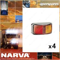 4 x Narva LED Side Marker Lamp Red Amber with Chrome Deflector Base 9-33V 91602C