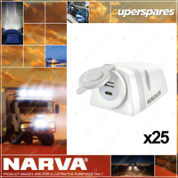 Narva Heavy-Duty Surface-Mount Dual USB/USB-C Socket - White Housing 25 Pack