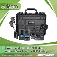 2x Oricom 5 Watt Handheld UHF CB Radios with Speaker Mic & Charging Pod DTXTP600