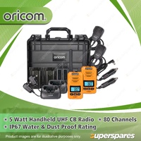 Oricom 5W Handheld UHF CB Radio Trade Pack - Twin Orange Radios IP67 DTXTP600OR