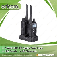 Oricom 2 Watt Handheld UHF CB Radio Twin Pack - LED Torch 80 Channels UHF2400-2