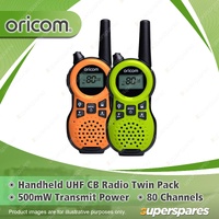 Oricom Handheld UHF CB Radio Twin Pack - 500mW Transmit Power LED Torch UHF795OG