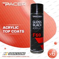 6 x Pacer F69 Gloss Black Acrylic 400Gram Aerosol Special UV Absorbing Additives