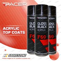 3 x Pacer F69 Gloss Black Acrylic 400Gram Aerosol Special UV Absorbing Additives