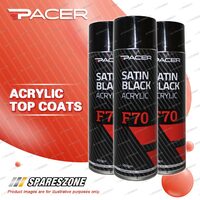 3 x Pacer F70 Satin Black Acrylic 400Gram Aerosol Special UV Absorbing Additives