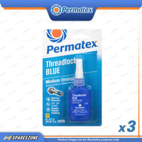 3 x Permatex All-Purpose Medium Strength Threadlocker Blue Carded 10ML