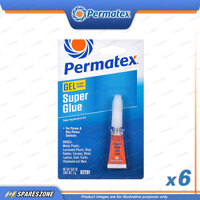 6 x Permatex Super Glue Gel Tube Carded 2G Fast Acting Adhesive Long-Lasting