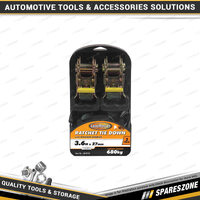 2 Pc Loadmaster 3.6Mx27mm Ratchet Tie Down - with Moulded Handles 680KG Capacity