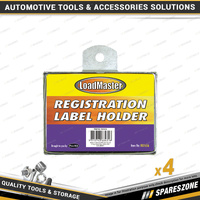 4 x Loadmaster Registration Label Holders - Metal Rectangular Rego Label Holder
