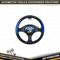 PC Covers 38cm Steering Wheel Cover - Black with Blue Stamped Raised Pattern