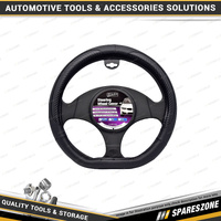 Pro-Kit Black Leather Steering Wheel Cover - with 380mm D-Shaped Flat Base