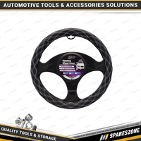 Pro-Kit Black Leather Feel Breathable Steering Wheel Cover with Grey Stitching