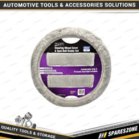 Pro-Kit Grey Furry Feel Steering Wheel Cover & Seat Belt Buddy Set