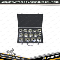 14 Pcs of PK Tool 1/2" Dr Oil Filter Removal Kit - Cup Style Kit Chrome Finish