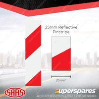 SAAS Reflective Pinstripe Car Tape Decals Stickers Red / White 25mm x 1 Metres