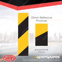 SAAS Reflective Pinstripe Car Tape Decals Stickers Black / Yellow 25mm x 1m