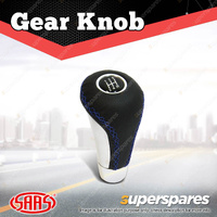 SAAS Black Leather Car Gear Stick Shift Knob - Blue Stitched Aluminium Insert
