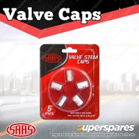SAAS Tyre Valve Stem Caps Silver 2 Groove Wheel Tire Covers - in a Pack of 5
