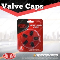SAAS Tyre Valve Stem Caps Black 2 Groove Wheel Tire Covers - in a Pack of 5
