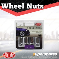SAAS Wheel Nuts Flat Head Bulge 1/2 Inch Chrome 40mm Length - in a Pack of 5
