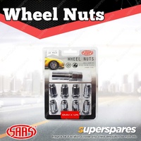 SAAS Wheel Nuts Small Diameter 6 Spline 12 x 1.25 with Spare Key Pack of 10