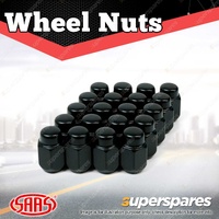 SAAS Wheel Nuts Acorn Taper 1/2 Inch Black Finish 35mm Length Pack of 20