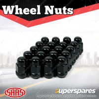 SAAS Wheel Nuts Acorn Bulge 1/2 Inch Black Finish 35mm Length Pack of 20